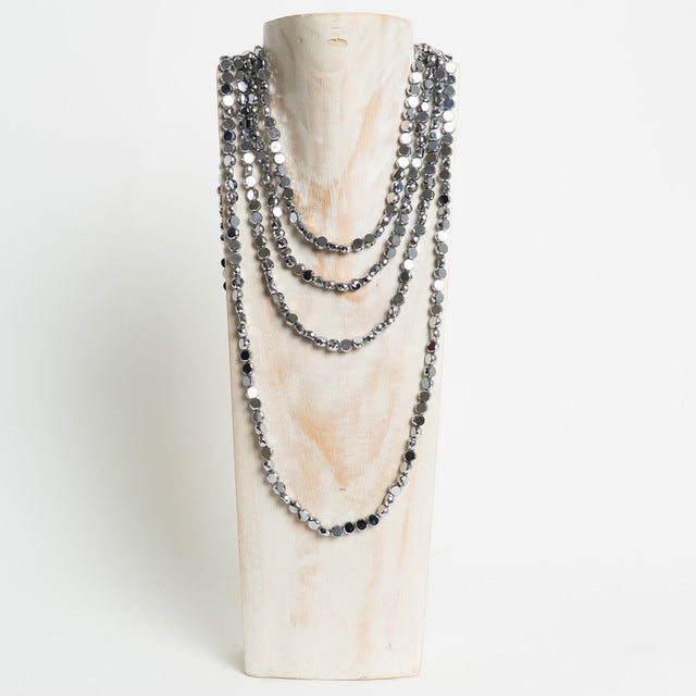 W by Whitemood-Collana multifilo pietre specchiate - silver