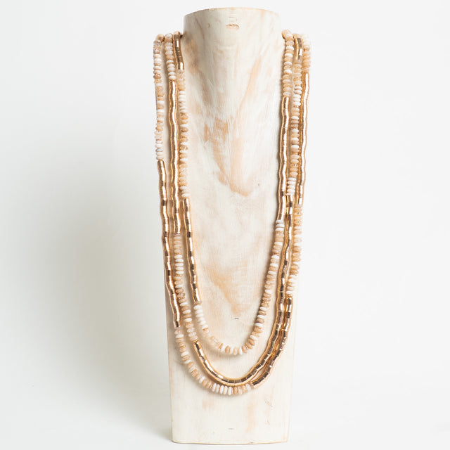 W by Whitemood-Collana multifilo lunga mix pietre - gold/avorio