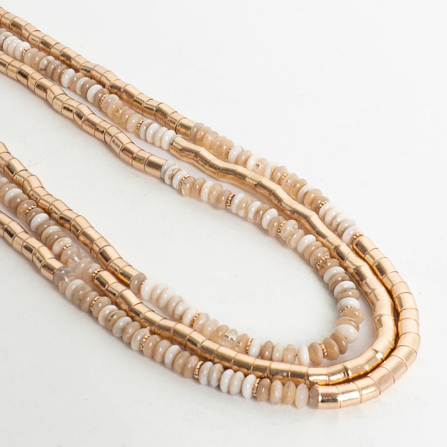 W by Whitemood-Collana multifilo lunga mix pietre - gold/avorio