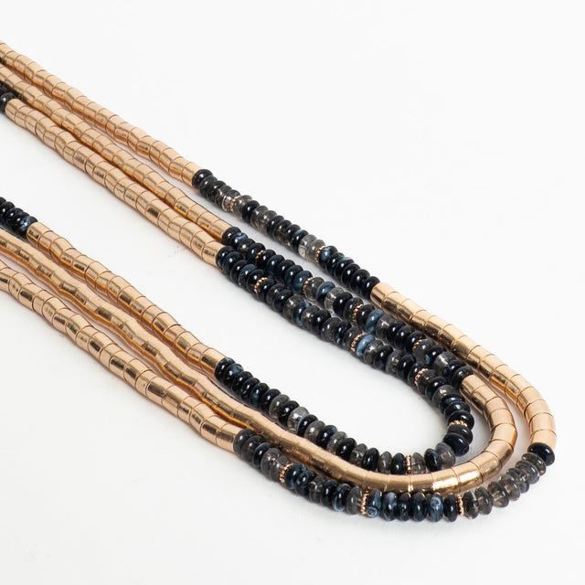 W by Whitemood-Collana multifilo lunga mix pietre - gold/black