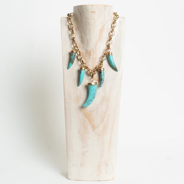 W by Whitemood-Collana catena con corni - gold/turchese