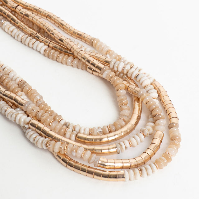 W by Whitemood-Collana multifilo mix pietre - gold/avorio