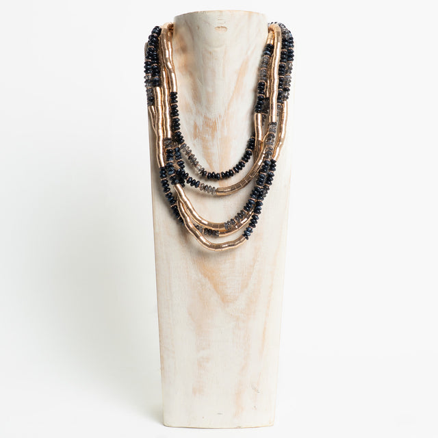 W by Whitemood-Collana multifilo mix pietre - gold/black