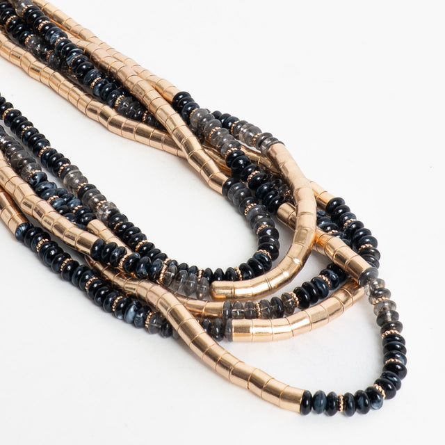 W by Whitemood-Collana multifilo mix pietre - gold/black