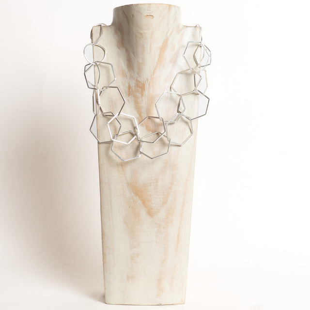 W by Whitemood-Collana multifilo geometrica - silver