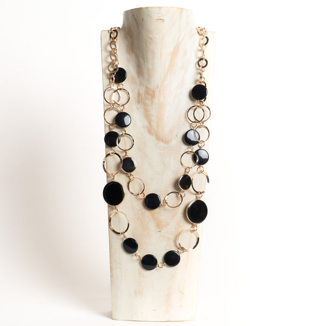 W by Whitemood-Collana con piastrine tonde - gold/nero