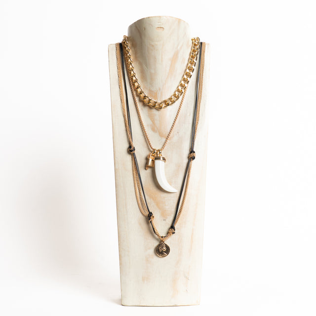 W by Whitemood-Collana multifilo corno e moneta - gold