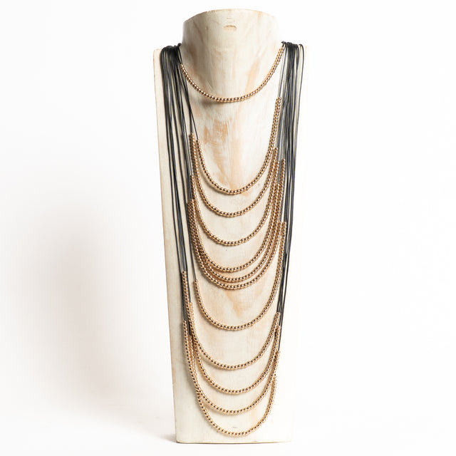 W by Whitemood-Collana multifilo con perline - nero/gold