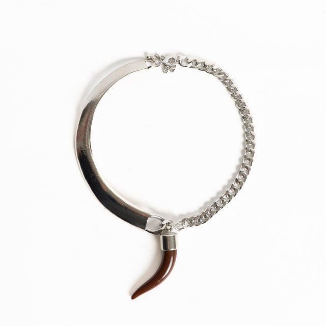 W by Whitemood-Collana semiluna con corno - silver