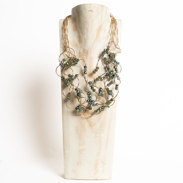 W by Whitemood-Collana multifilo con pietre - salvia