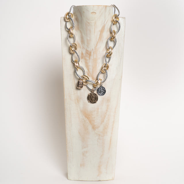 W by whitemood- Collana catena ad anelli con ciond - gold/silver
