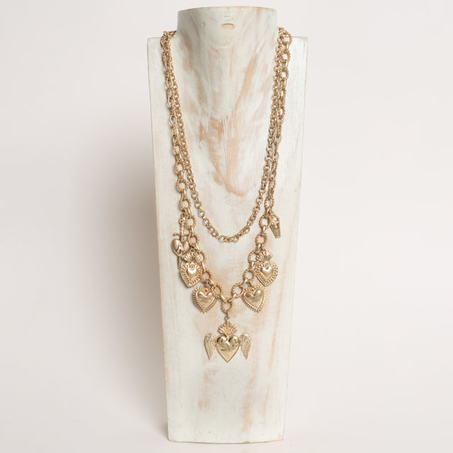 W by whitemood- Collana multifilo ciondoli cuori - gold
