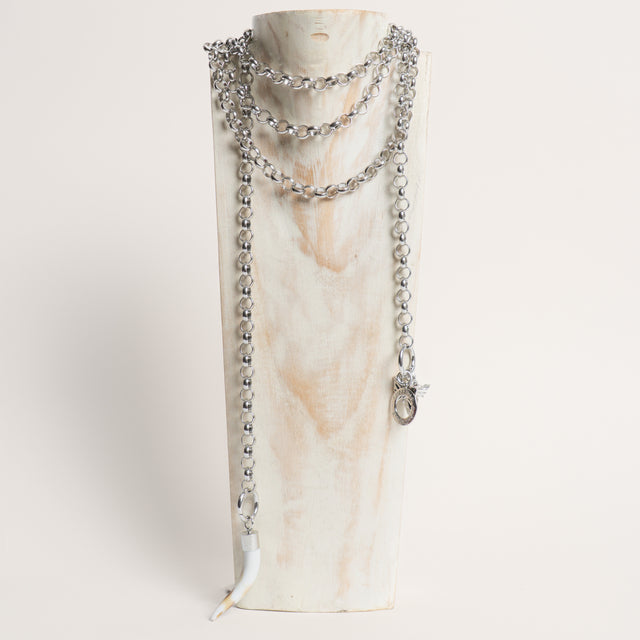 W by Whitemood-Collana doppio giro corno e pendenti - silver