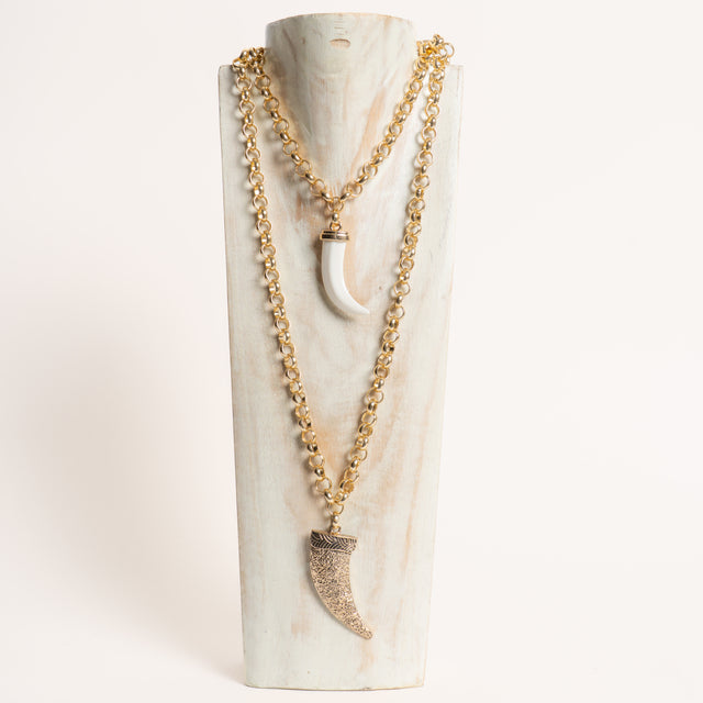 W by Whitemood-Collana doppia catena due corni - gold