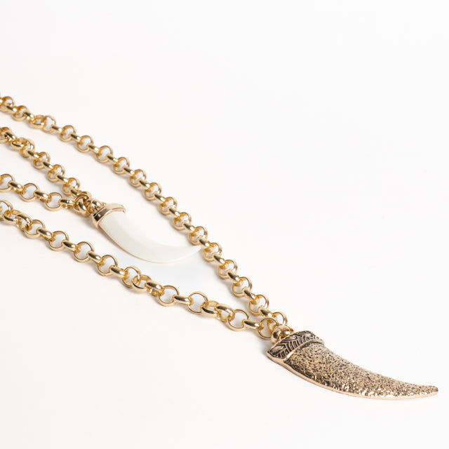 W by Whitemood-Collana doppia catena due corni - gold