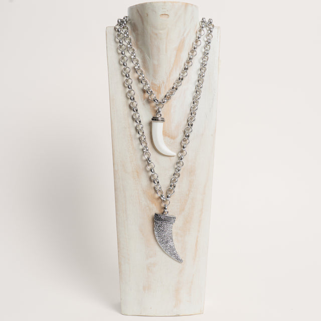 W by Whitemood-Collana doppia catena due corni - silver