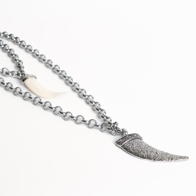 W by Whitemood-Collana doppia catena due corni - silver