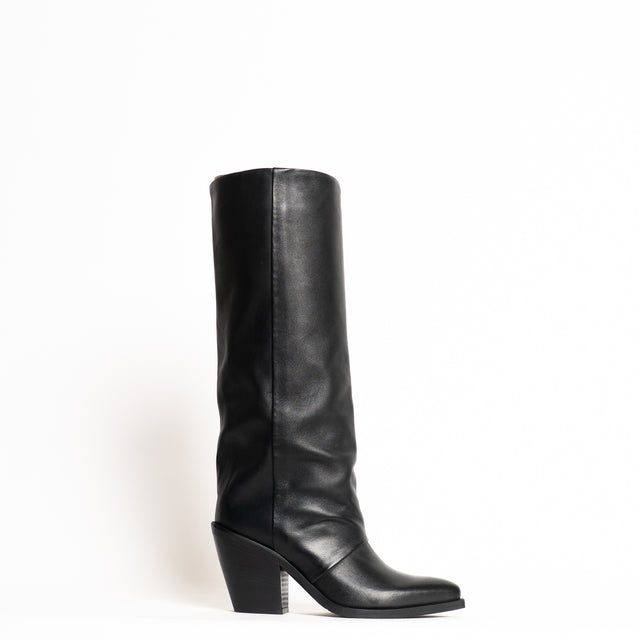 Whitemood-Texano in pelle con tacco - nero