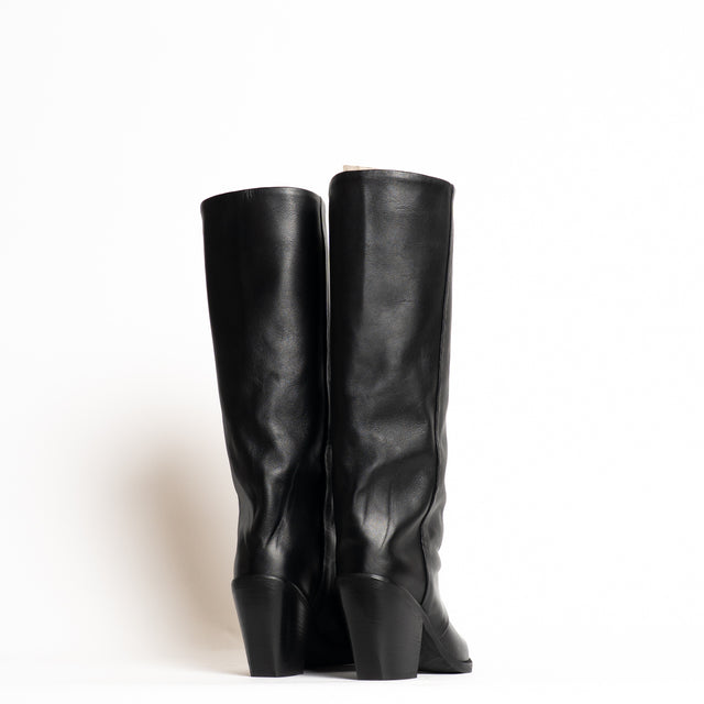 Whitemood-Texano in pelle con tacco - nero