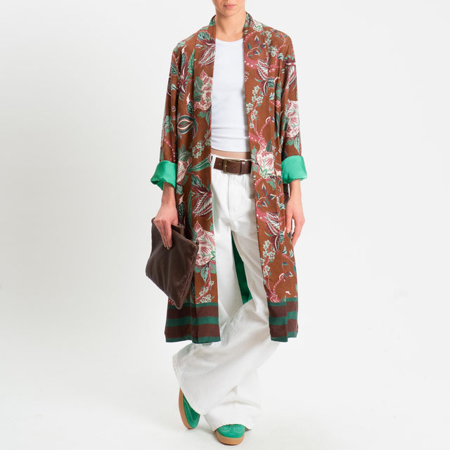 Wu'side-Kimono lungo fantasia floreale - cioccolato/verde/acqua