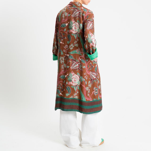 Wu'side-Kimono lungo fantasia floreale - cioccolato/verde/acqua