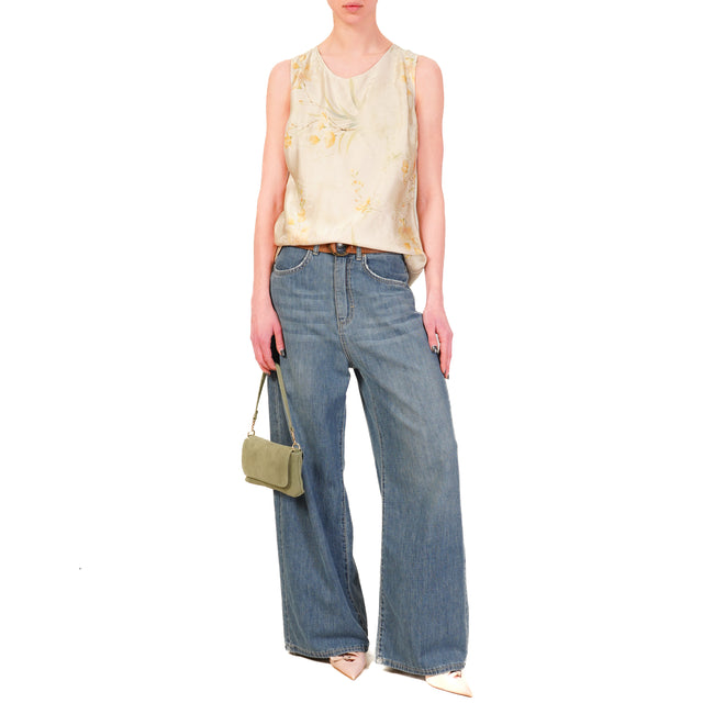 Wu'side-Top satin fantasia floreale - burro/verde/peach
