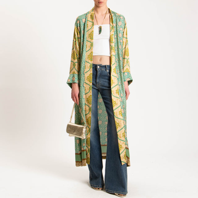Wu'side-Kimono lungo fantasia floreale - verde/olio