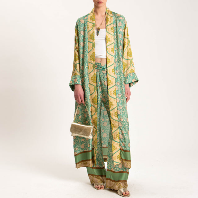 Wu'side-Kimono lungo fantasia floreale - verde/olio