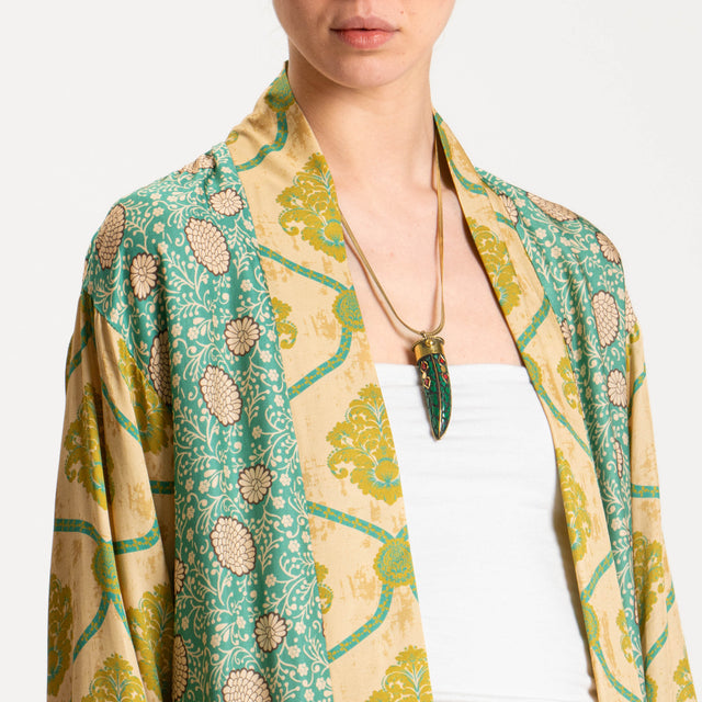 Wu'side-Kimono lungo fantasia floreale - verde/olio