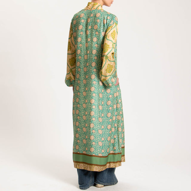 Wu'side-Kimono lungo fantasia floreale - verde/olio