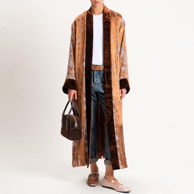 Wu'side-Kimono devorè bordi velluto - bronzo/menta