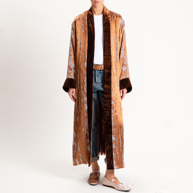 Wu'side-Kimono devorè bordi velluto - bronzo/menta