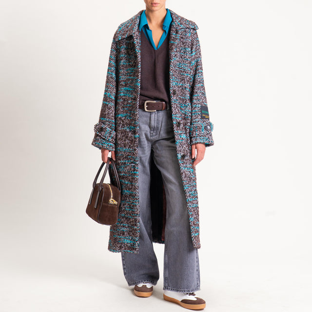 Wu'side-Cappotto spigato lana cotta - moro/turchese