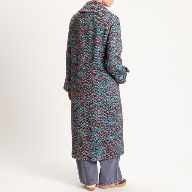 Wu'side-Cappotto spigato lana cotta - moro/turchese