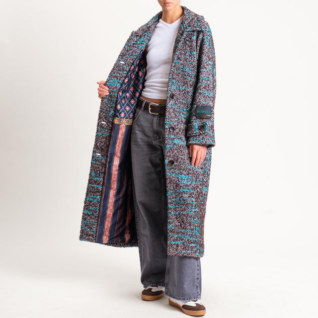 Wu'side-Cappotto spigato lana cotta - moro/turchese