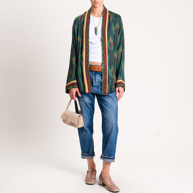 Wu'side-Kimono fantasia con tasche - verde/arancio/sand