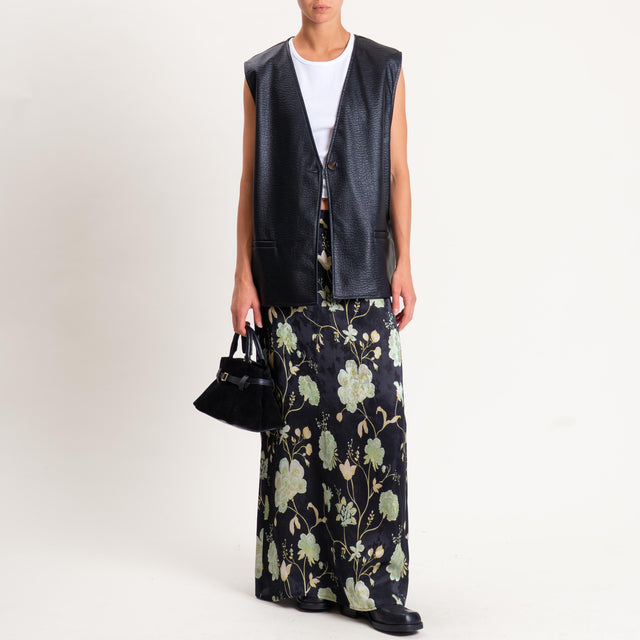 Wu'side-Gonna fantasia floreale elastico dietro - nero/menta