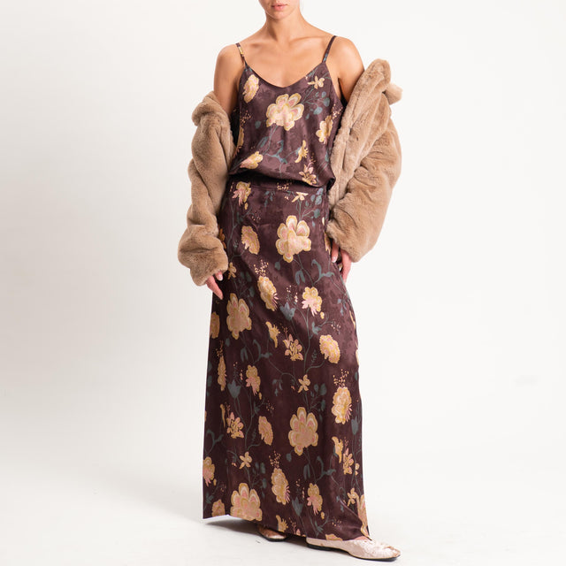 Wu'side-Top fantasia floreale con bretelle regolab - moro/miele