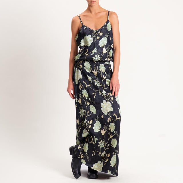 Wu'side-Top fantasia floreale con bretelle regolab - nero/menta