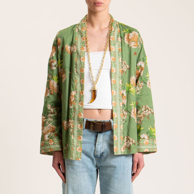 Wu'side-Kimono mussola di cotone fantasia floreale - militare/moro/olio