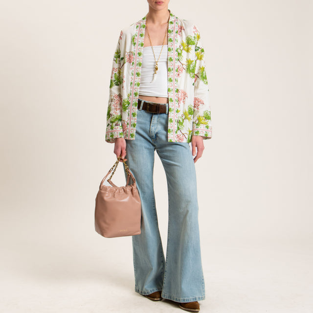 Wu'side-Kimono mussola di cotone fantasia floreale - avorio/verde/rosa