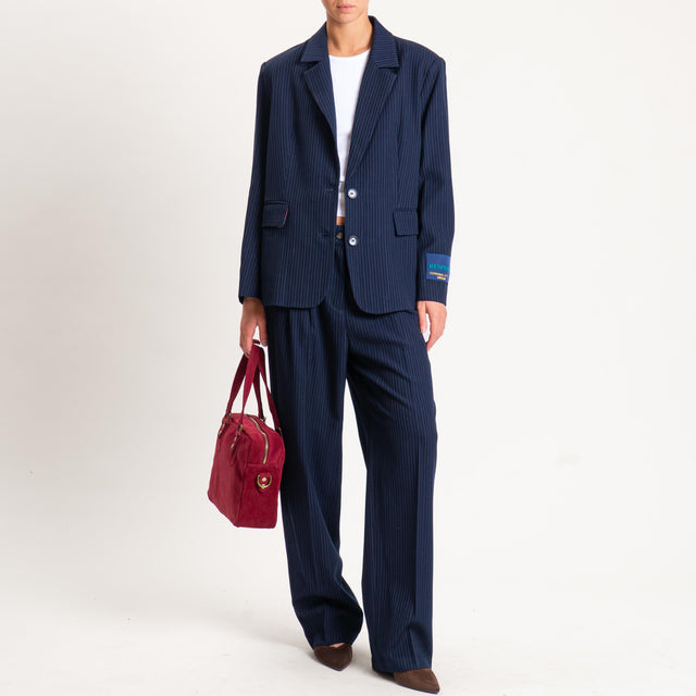 Wu'side-Giacca gessata spacco dietro - blu