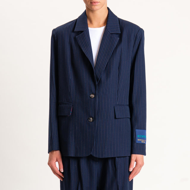 Wu'side-Giacca gessata spacco dietro - blu