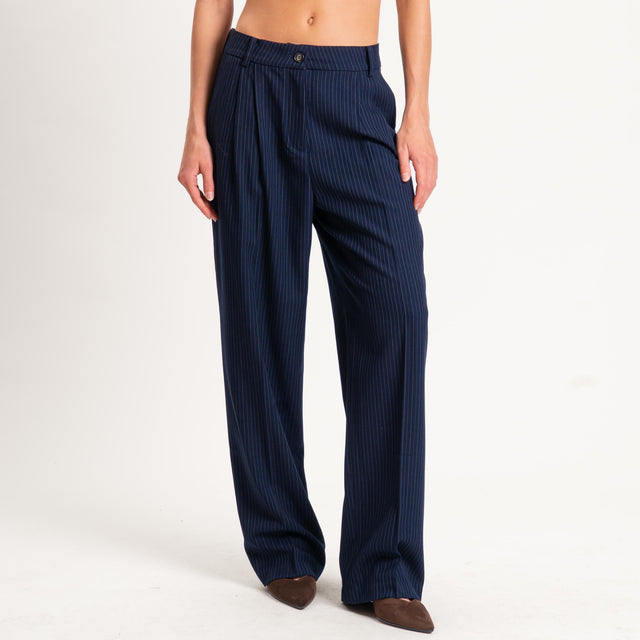 Wu'side-Pantalone gessato con pinces - blu