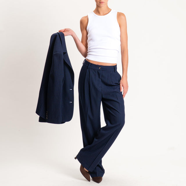 Wu'side-Pantalone gessato con pinces - blu