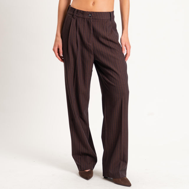 Wu'side-Pantalone gessato con pinces - moro