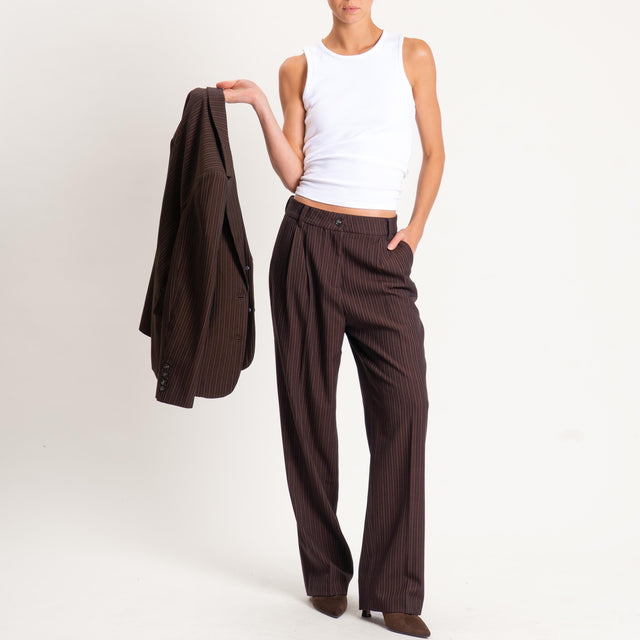 Wu'side-Pantalone gessato con pinces - moro