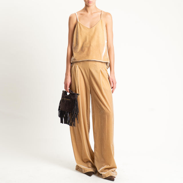 Wu'side-Pantalone velluto elastico dietro - camel