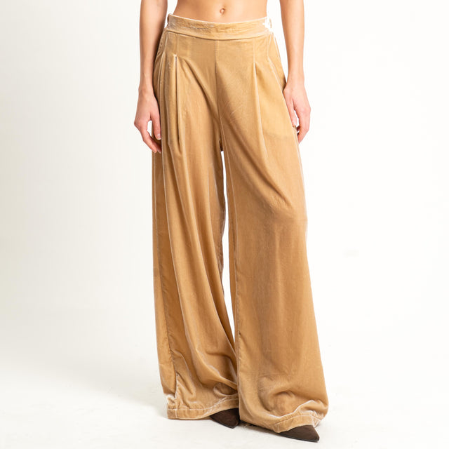 Wu'side-Pantalone velluto elastico dietro - camel