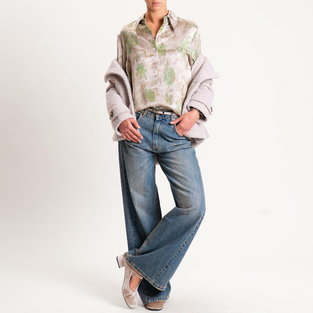 Wu'side-Camicia floreale - ostrica/menta